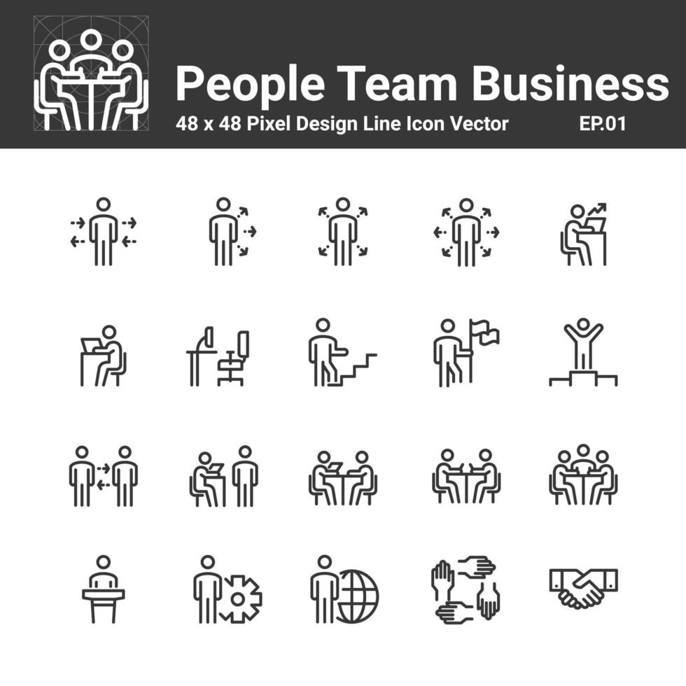 vector de equipo de grupo de trabajo de icono de personas, símbolo de multitud de persona de negocios diseño perfecto conjunto simple para usar en el informe infográfico del sitio web, ilustración de vector de línea