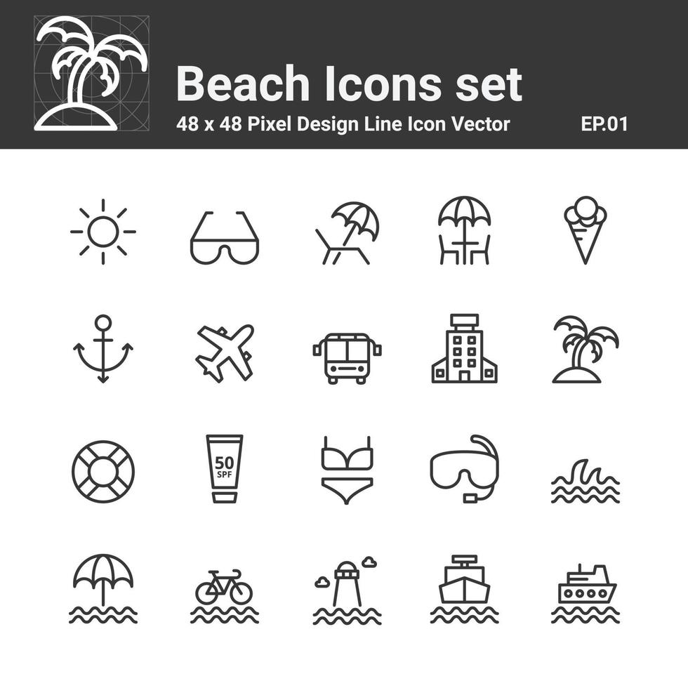 conjunto de iconos de playa ilustración vectorial vector