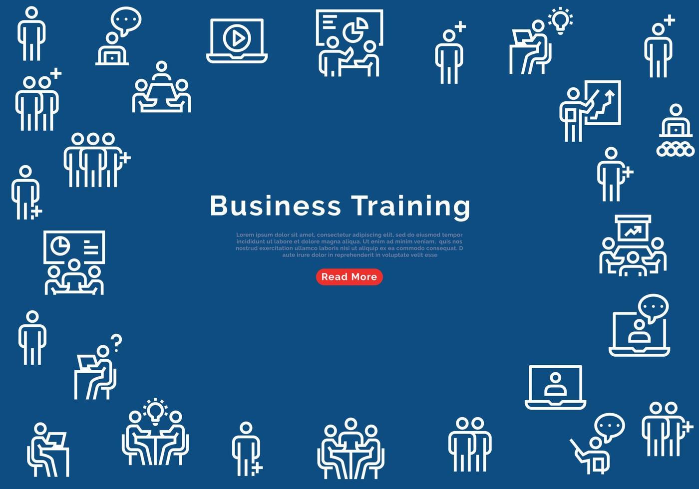 Business Training Banner With Line Icons on Blue Background. Vector illustration