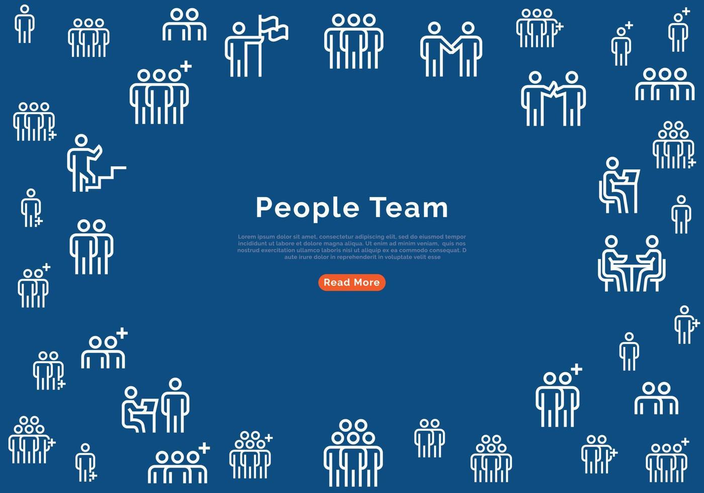 People Team Banner With Line Icons on Blue Background. Vector illustration