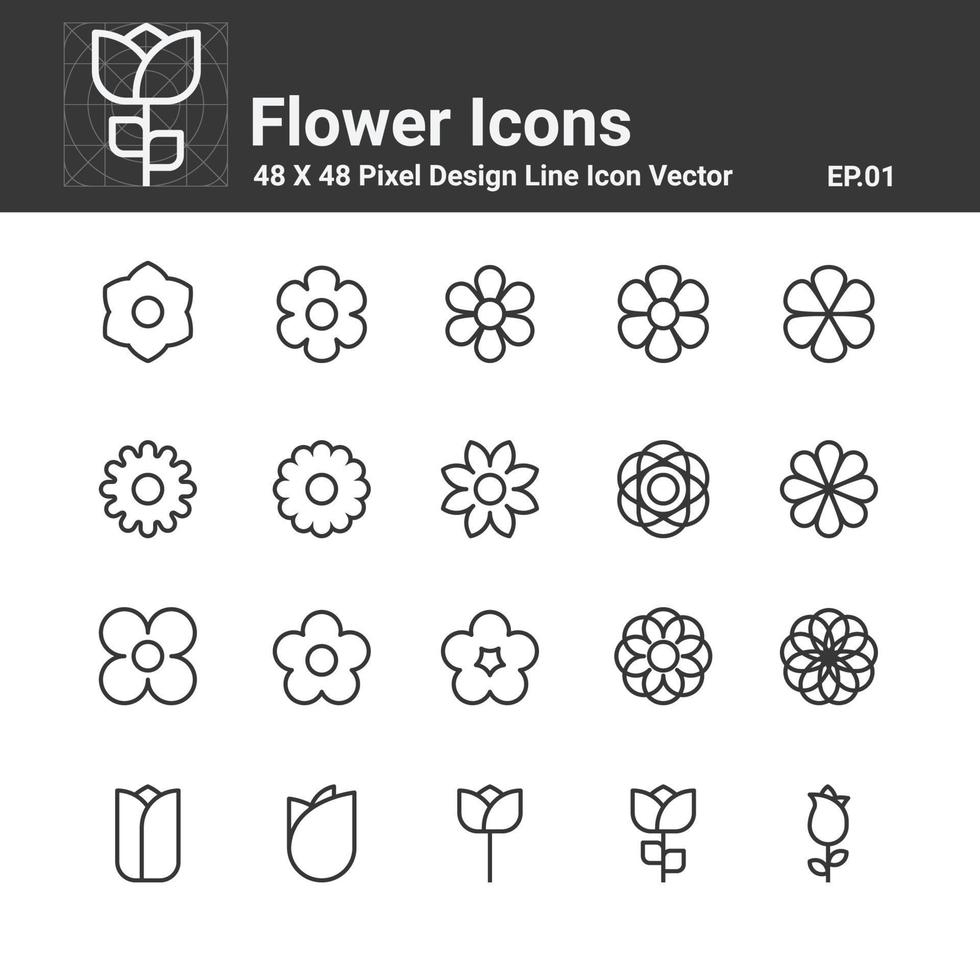 Flower Icons , Symbol Perfect Design Simple Set For Using In Web site Infographics Logo Report , Line Icon Vector illustration