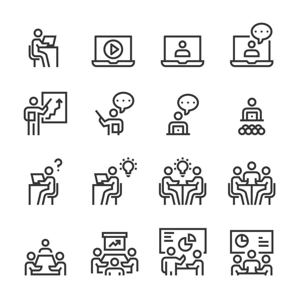 iconos de formación empresarial, símbolo de diseño perfecto conjunto simple para usar en el informe de logotipo de infografía de sitio web, ilustración de vector de icono de línea