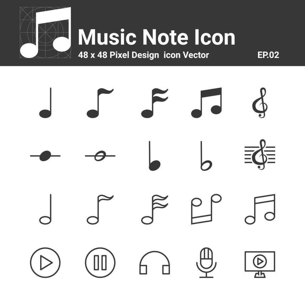 vector de iconos de nota musical, símbolo de diseño perfecto conjunto simple para usar en el informe de logotipo de infografía de sitio web, ilustración vectorial