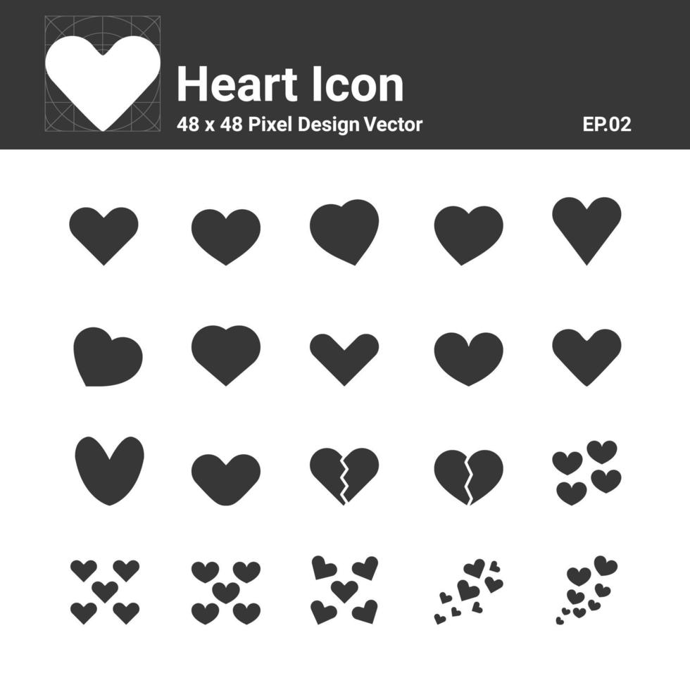 vector de iconos de corazón, símbolo de diseño perfecto conjunto simple para usar en el informe de logotipo de infografía de sitio web, ilustración de vector de icono sólido
