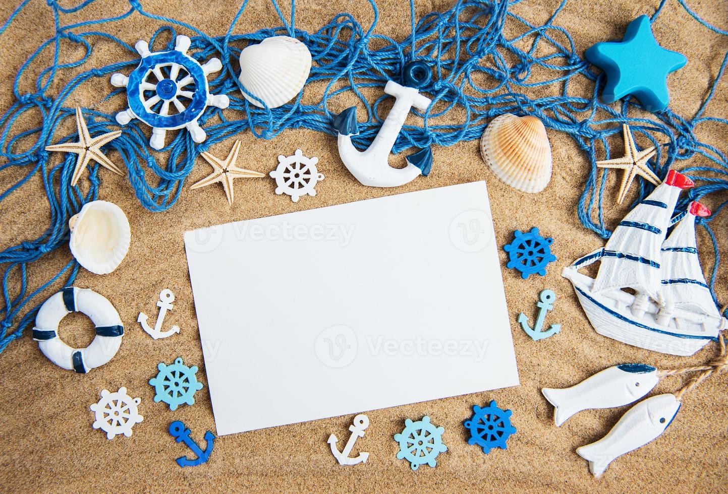 Shells, seastars and an blank postcard photo