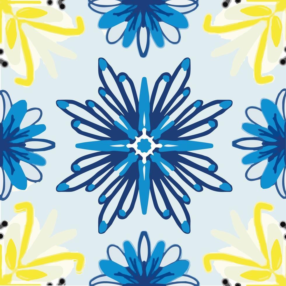 Azulejo portugal tile style blue and yellow color vector