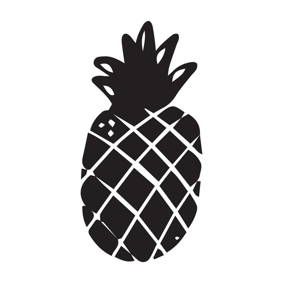 Hand drawn pineapple, doodle black fruit isolated on white background. vector