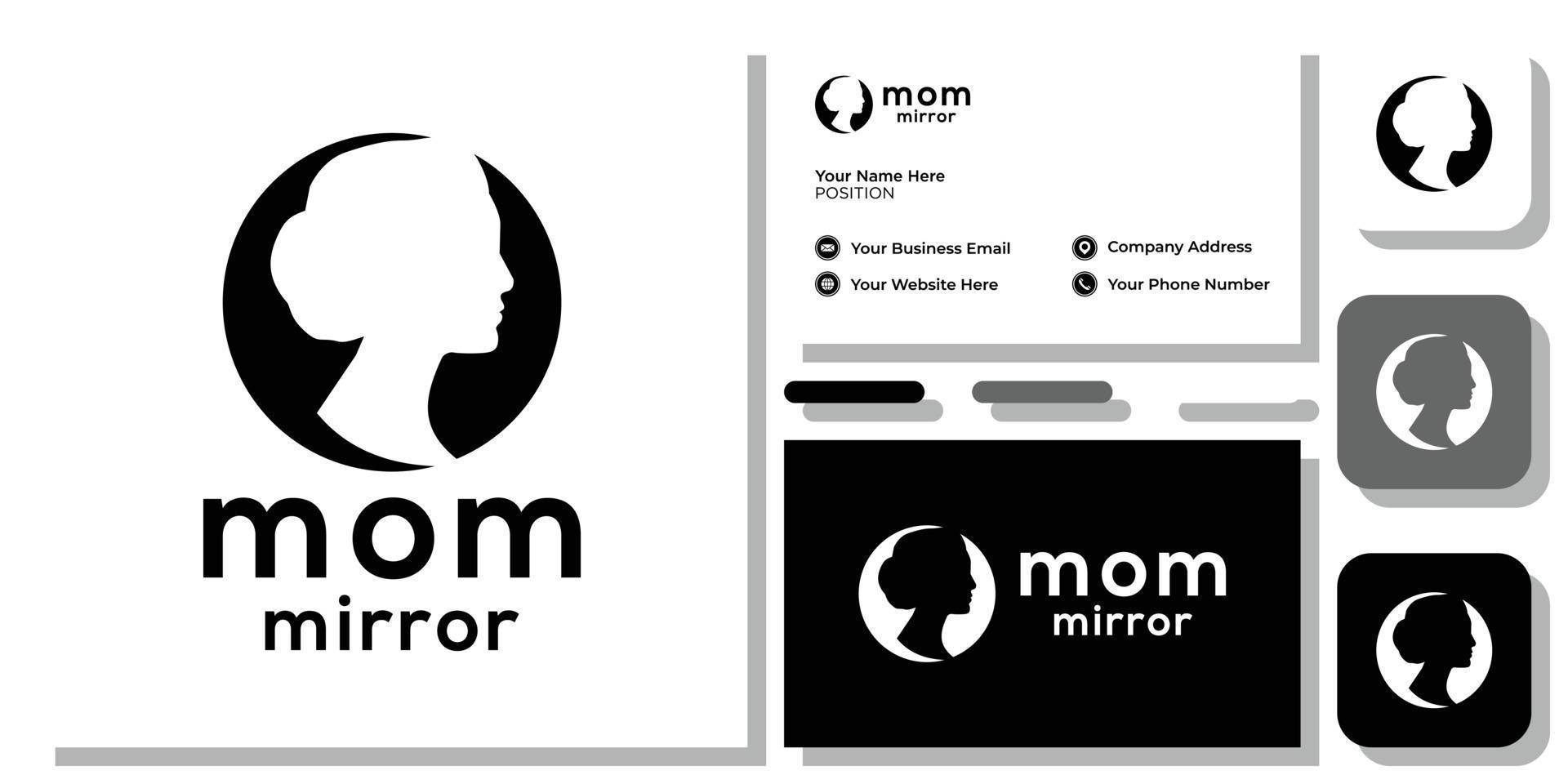 mom mirror  woman, mother, love, female, day, girl, gift, parent with business card template vector