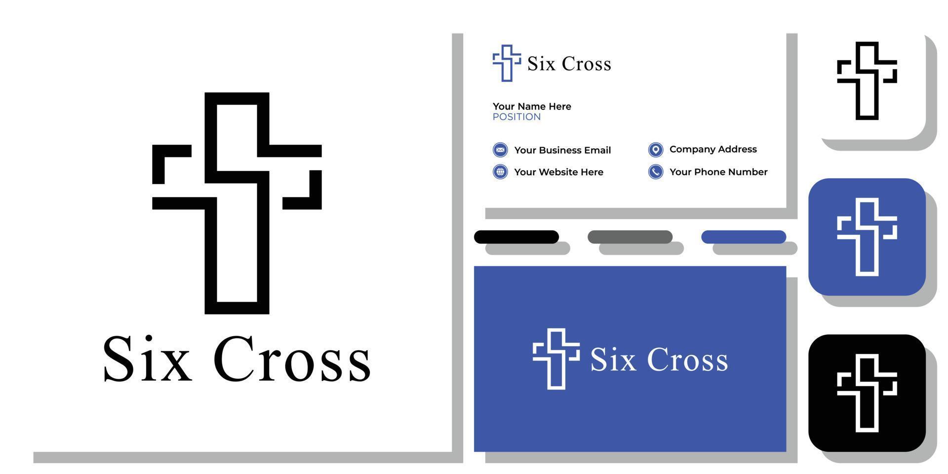 six cross sign, christian, religion, illustration, isolated, crucifix, religious with business card template vector