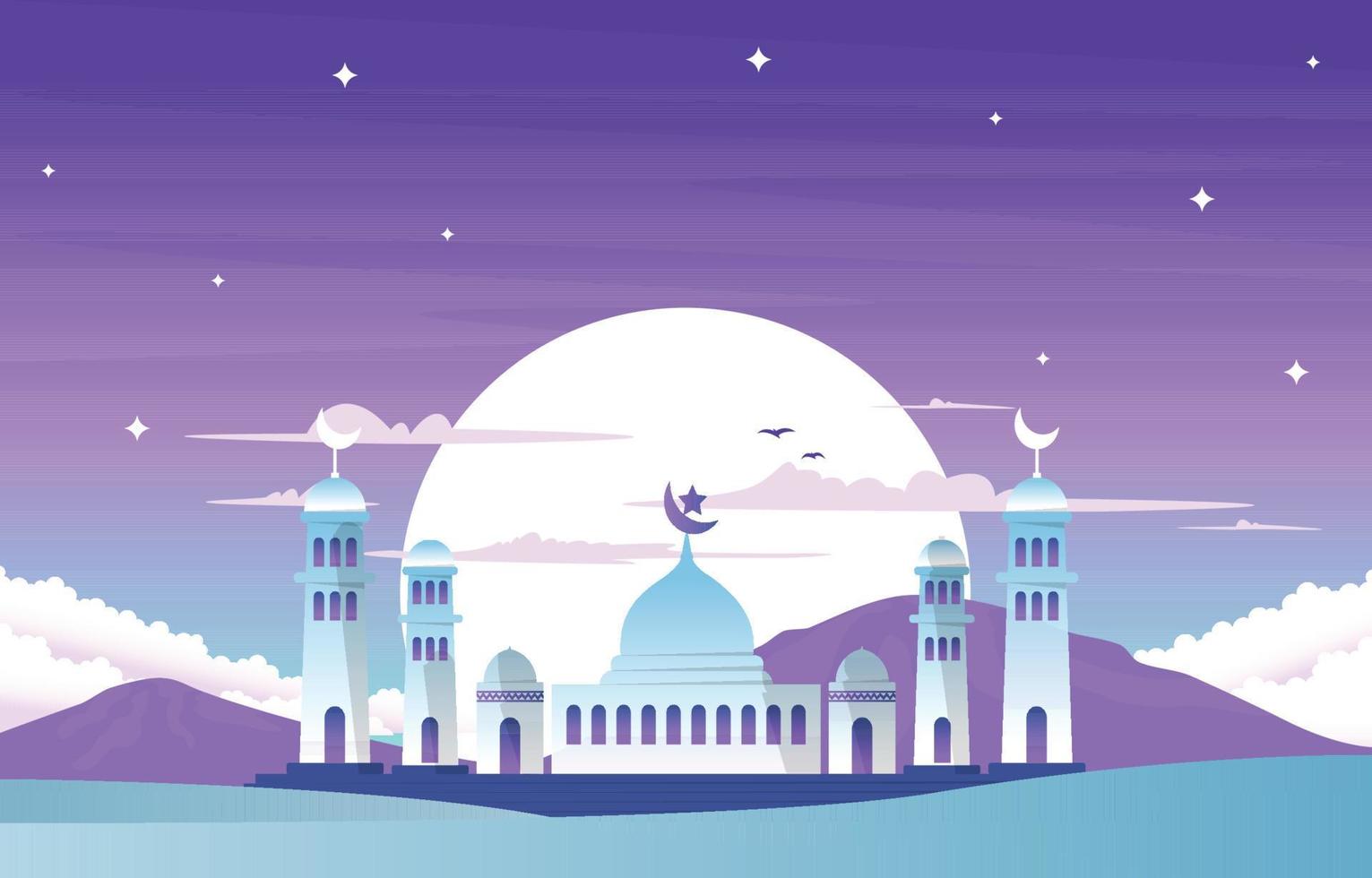 Ramadan Kareem Eid Mubarak Mosque Nature Islamic Celebration Illustration vector