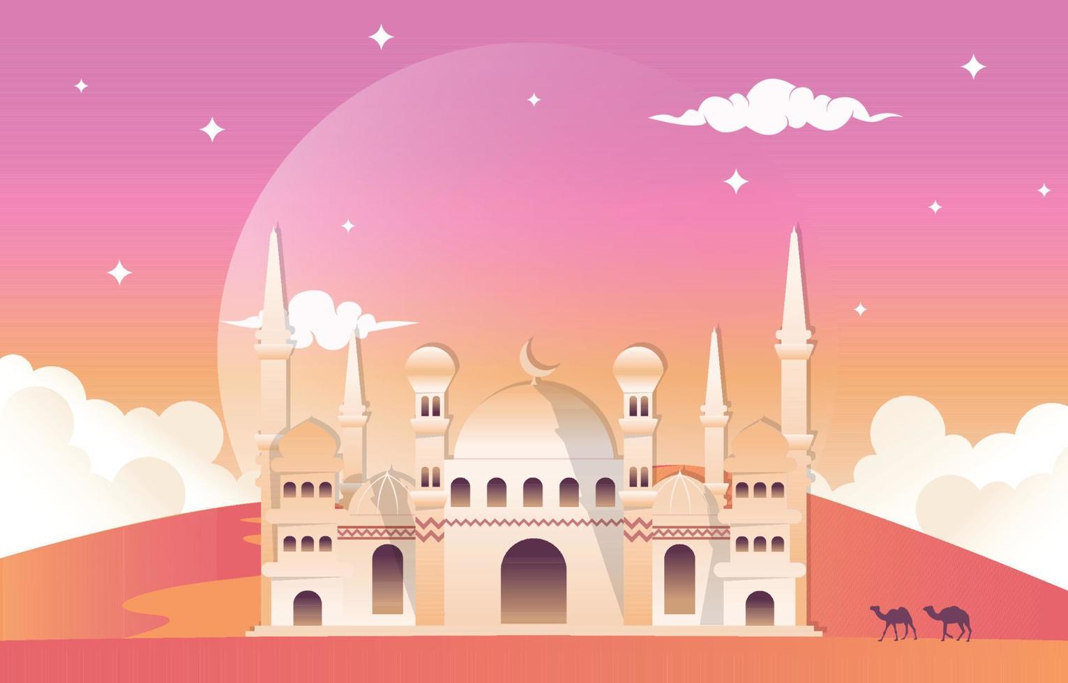 Ramadan Kareem Eid Mubarak Mosque Nature Islamic Celebration Illustration vector