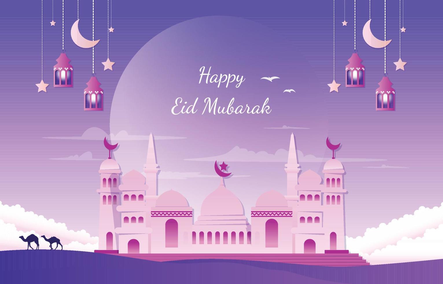 Arabian Happy Eid Mubarak Muslim Islamic Celebration Vector Illustration