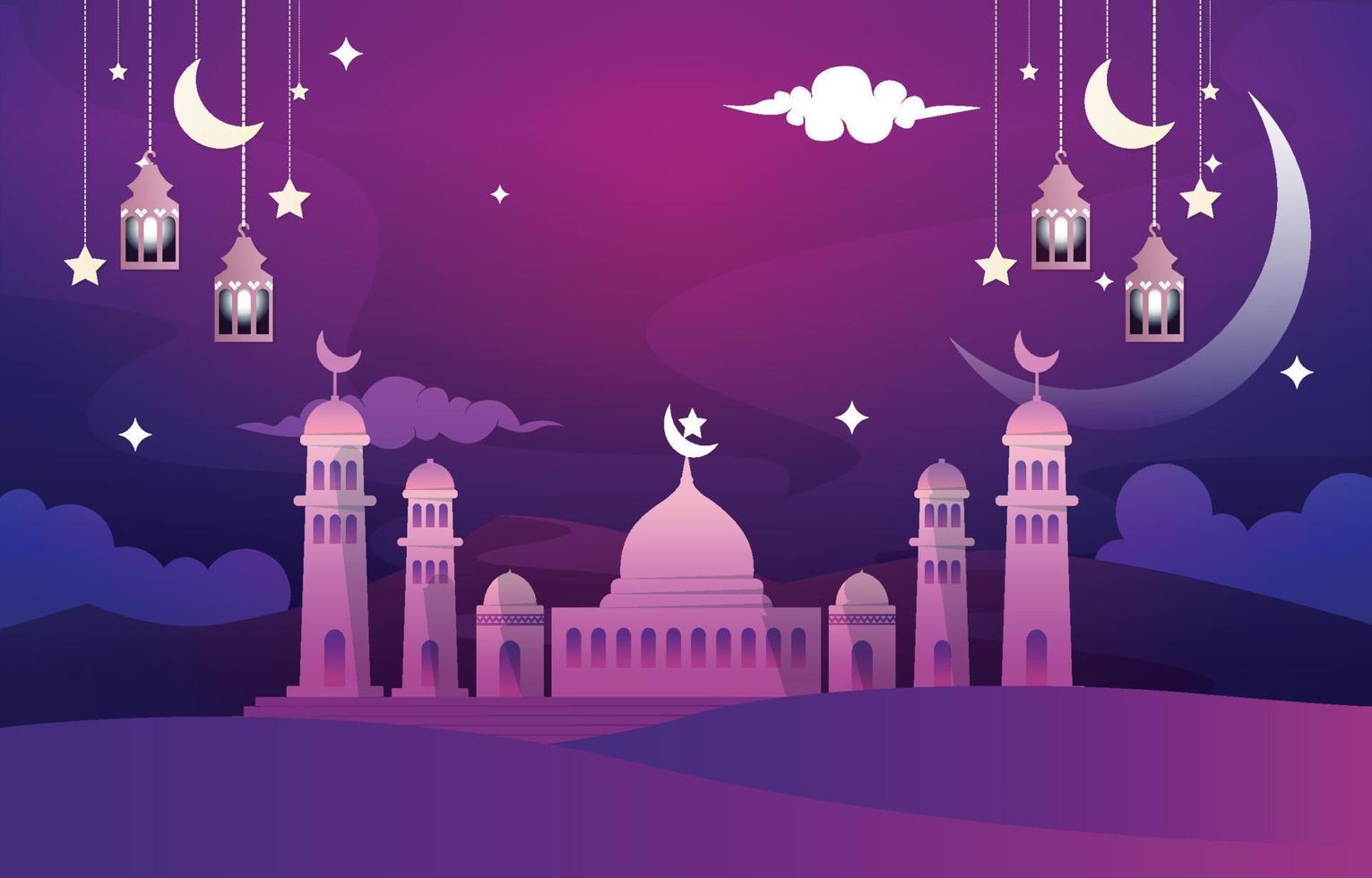 Beautiful Night Eid Mubarak Ramadan Kareem Islamic Celebration Illustration vector