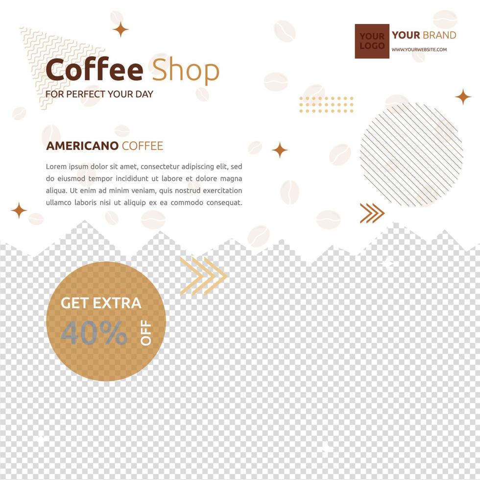 Coffee Shop Cafe Social Media Post Template Promotion Photo Space vector