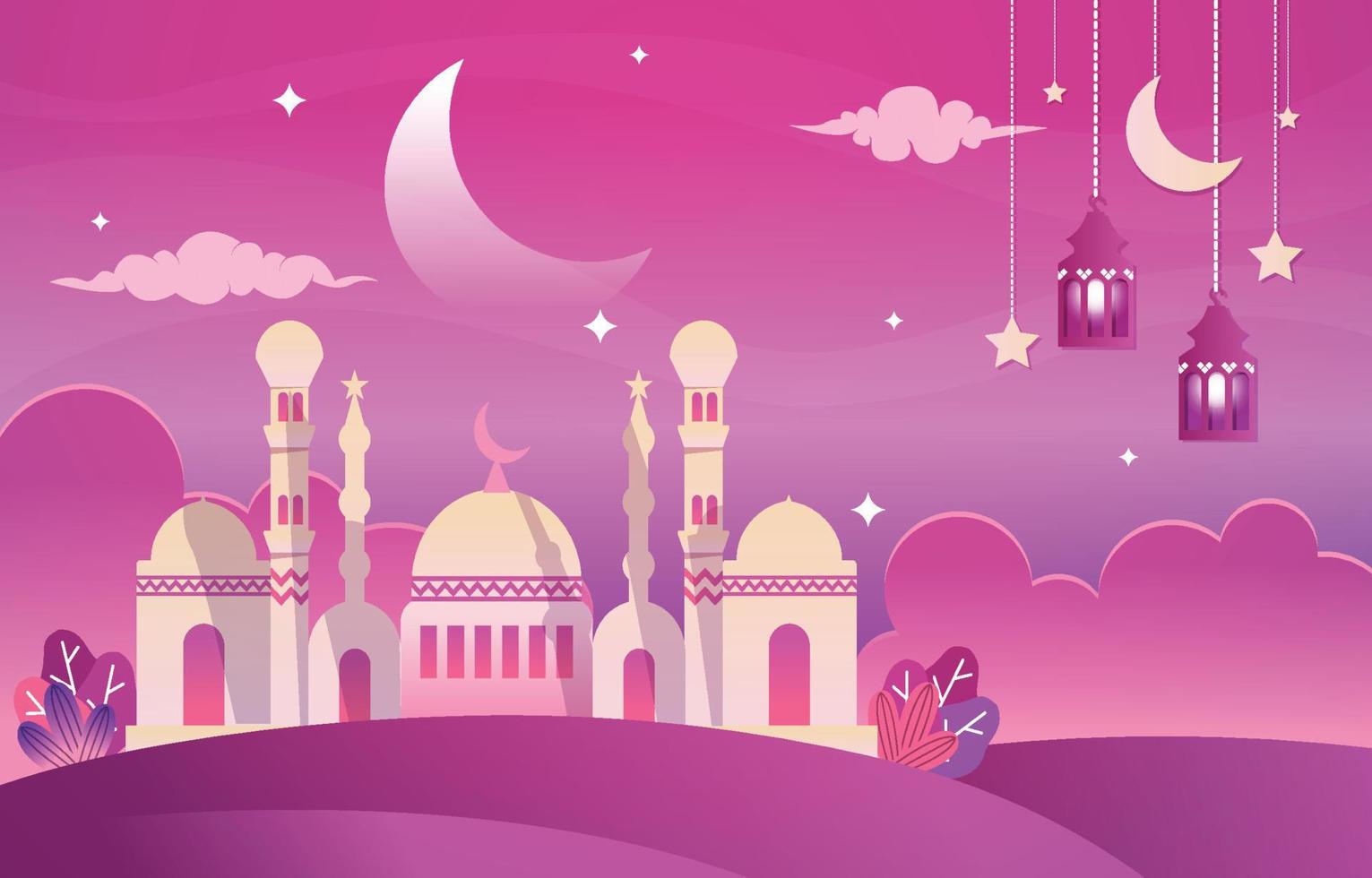 Beautiful Night Eid Mubarak Ramadan Kareem Islamic Celebration Illustration vector