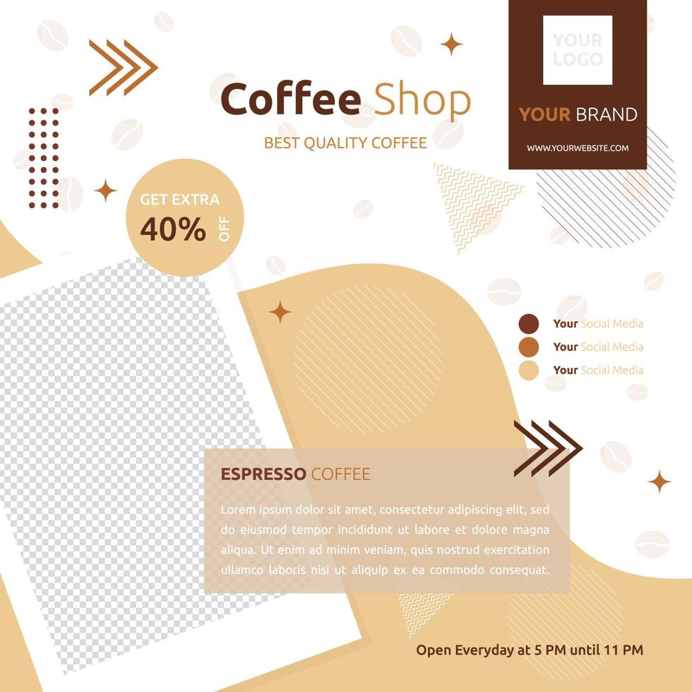 Coffee Shop Cafe Social Media Post Template Promotion Photo Space vector