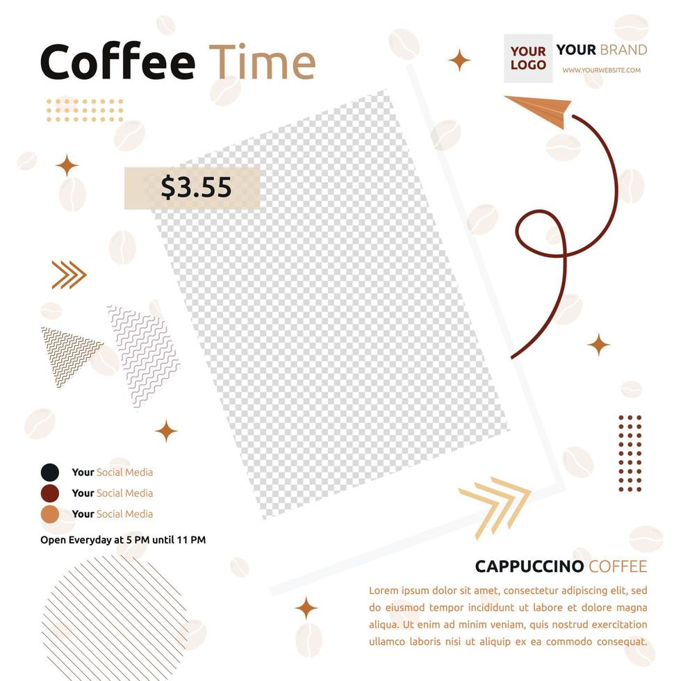 Coffee Cafe Social Media Post Template Flyer Promotion Photo Space vector
