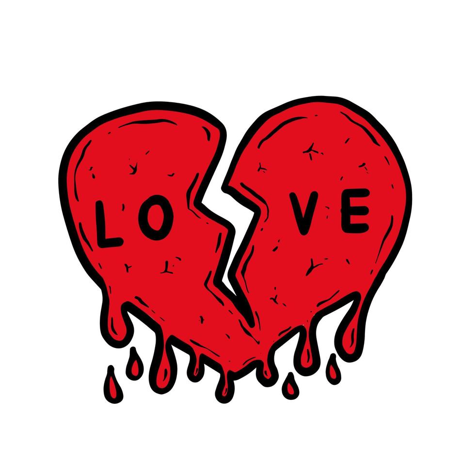 hand drawn red love heart break vector illustation