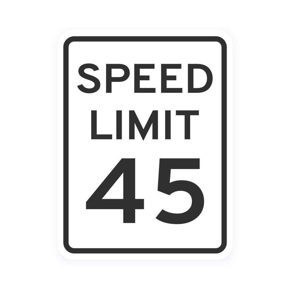 límite de velocidad 45 tráfico por carretera icono signo estilo plano diseño vector ilustración aislado sobre fondo blanco.