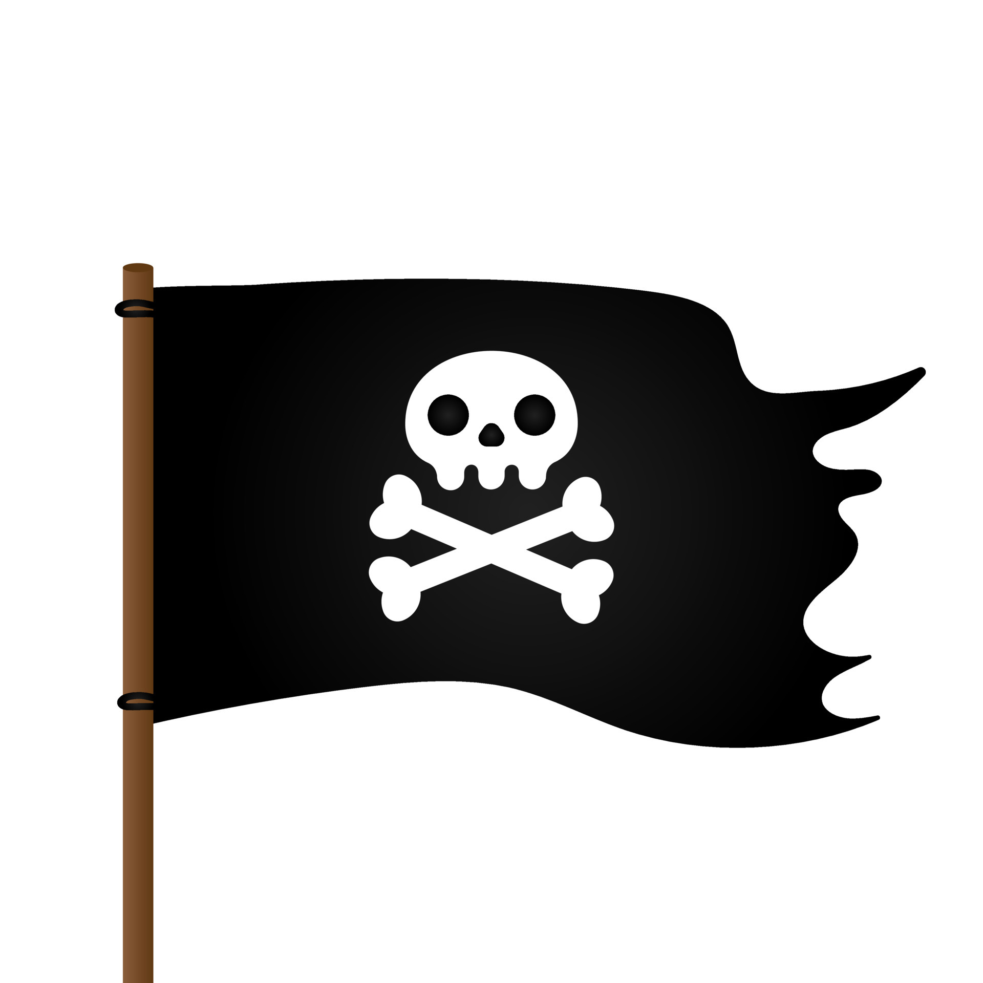 Jolly Roger skull, pirate flag and crossing bones flat style design