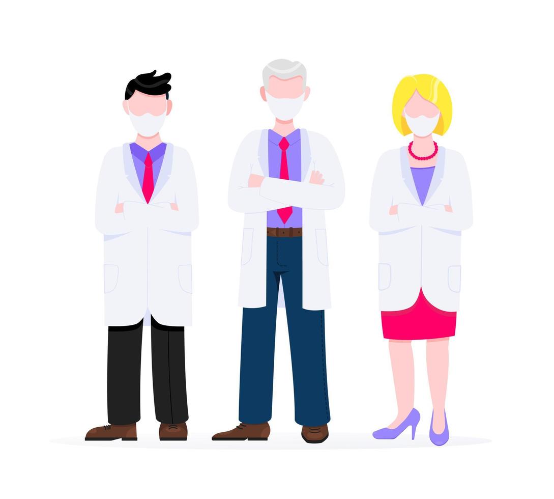 Successful team of medical employee doctors with face masks vector illustration