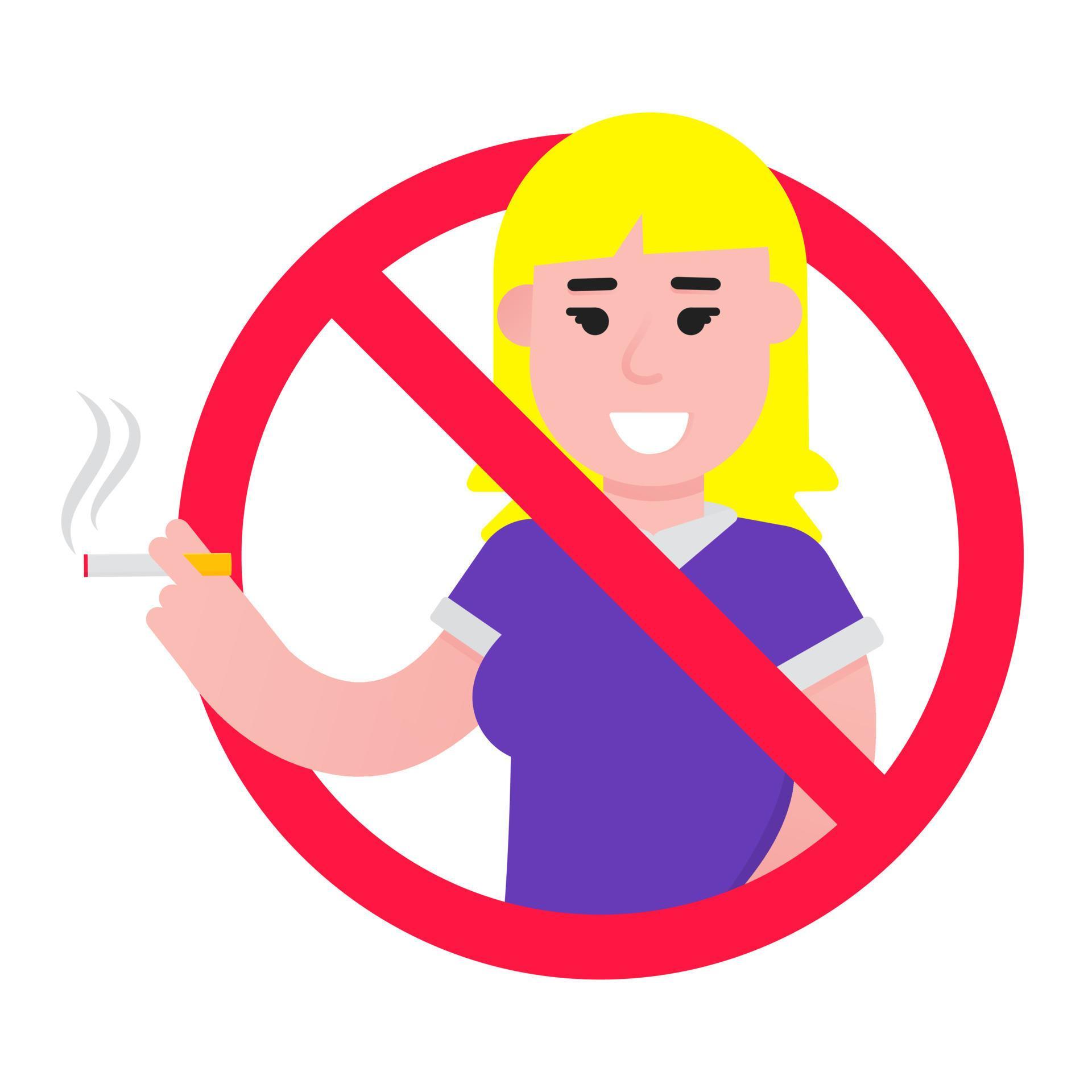 No smoking sign with standing girl. Forbidden sign icon isolated on ...