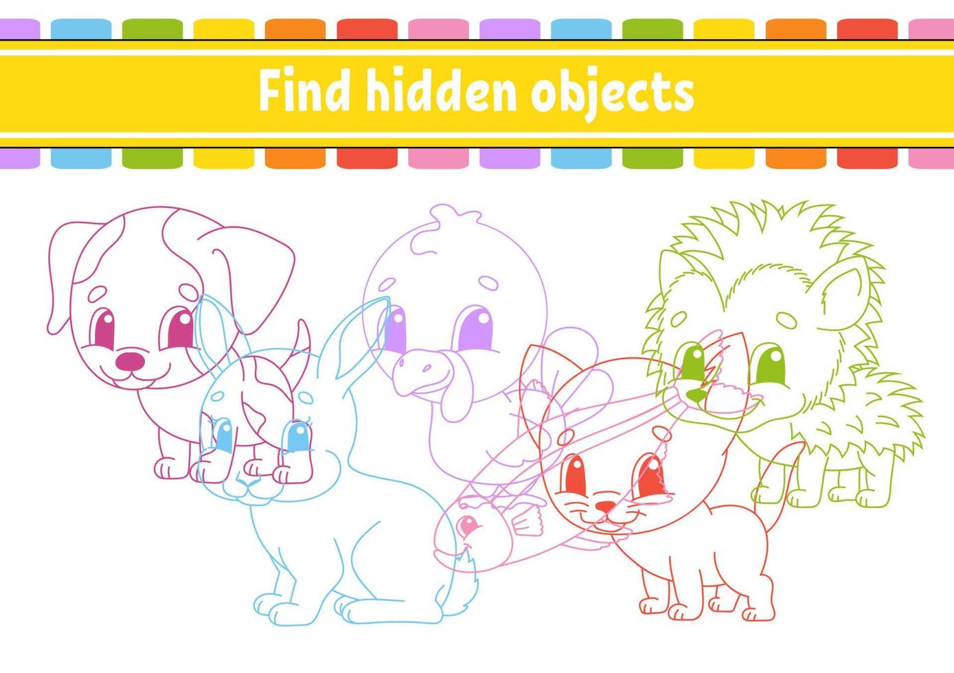 Find hidden object. Education developing worksheet. Activity page with pictures. Color contour. Logical thinking training. Isolated vector illustration. Funny character. Cartoon style.