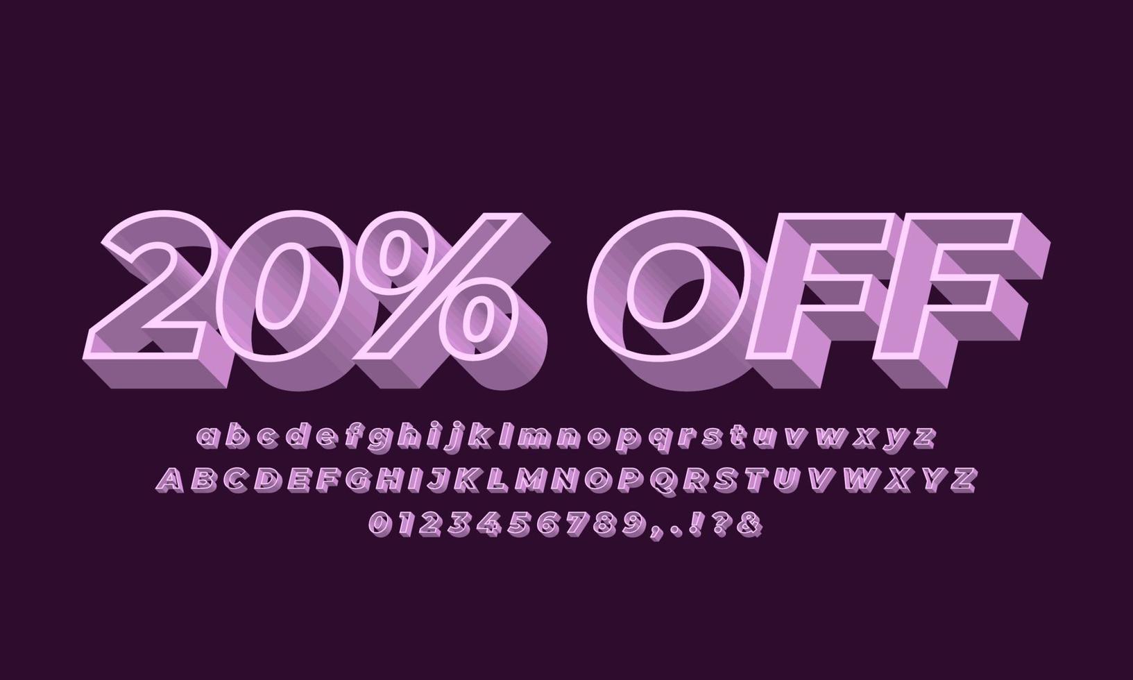 20 percent off sale text font modern 3d pink vector