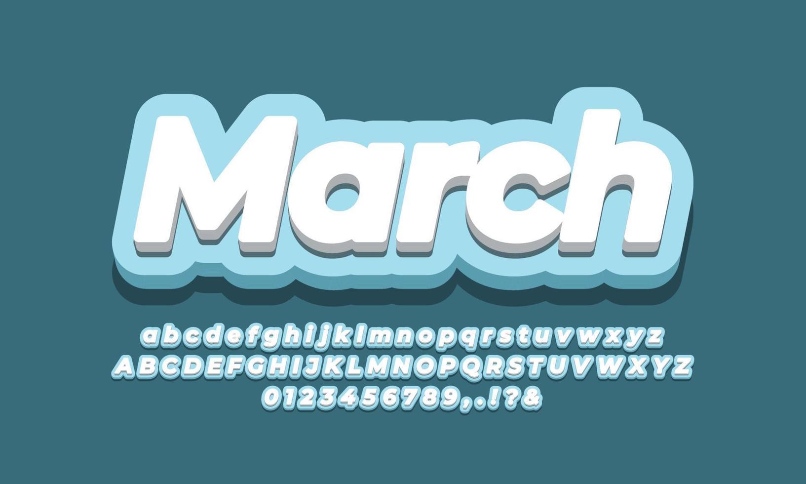 March month text  3d blue  design vector