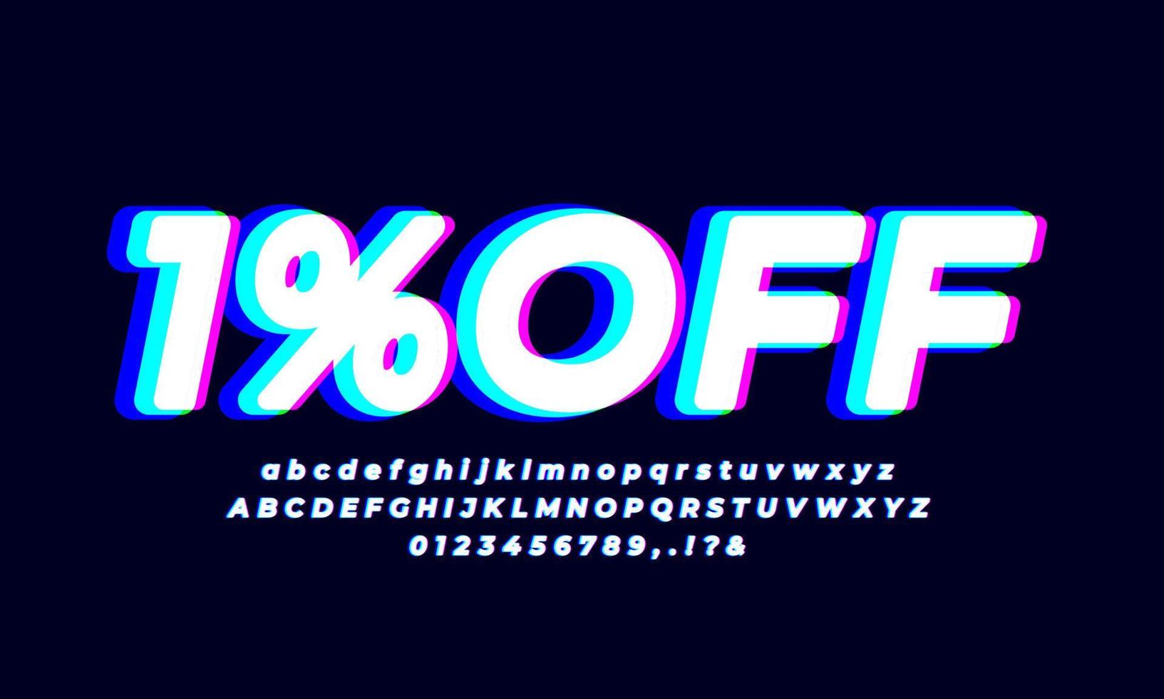 1 percent off one percent sale font  abstract glow blue vector