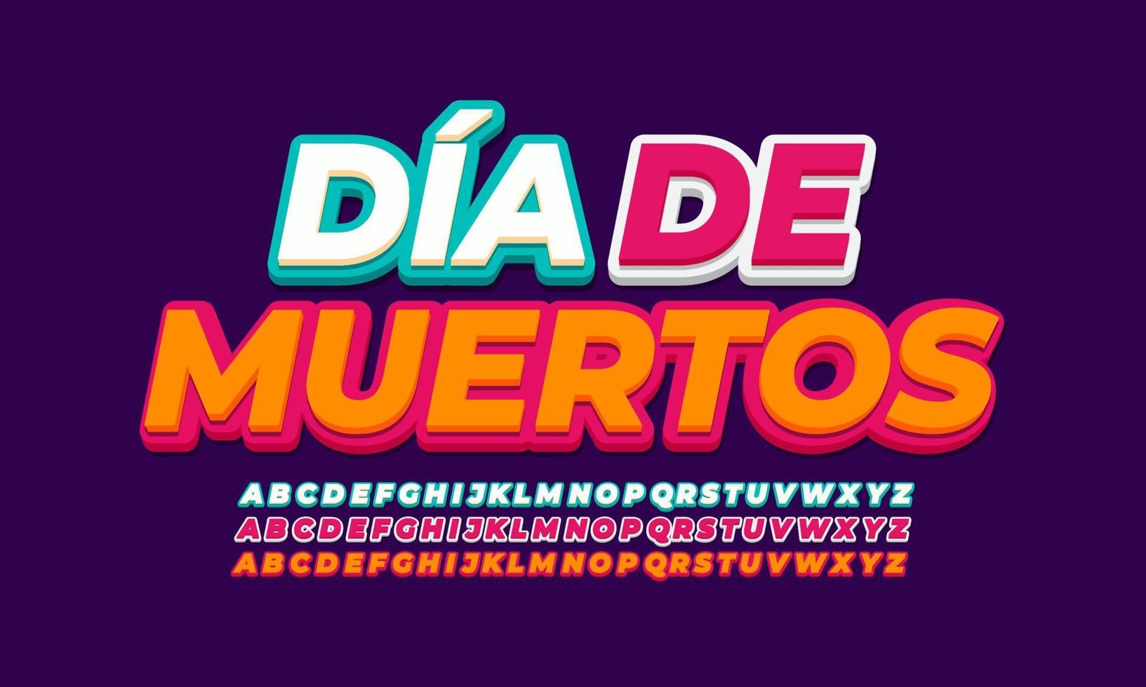 efecto de texto colorido die de muertos vector