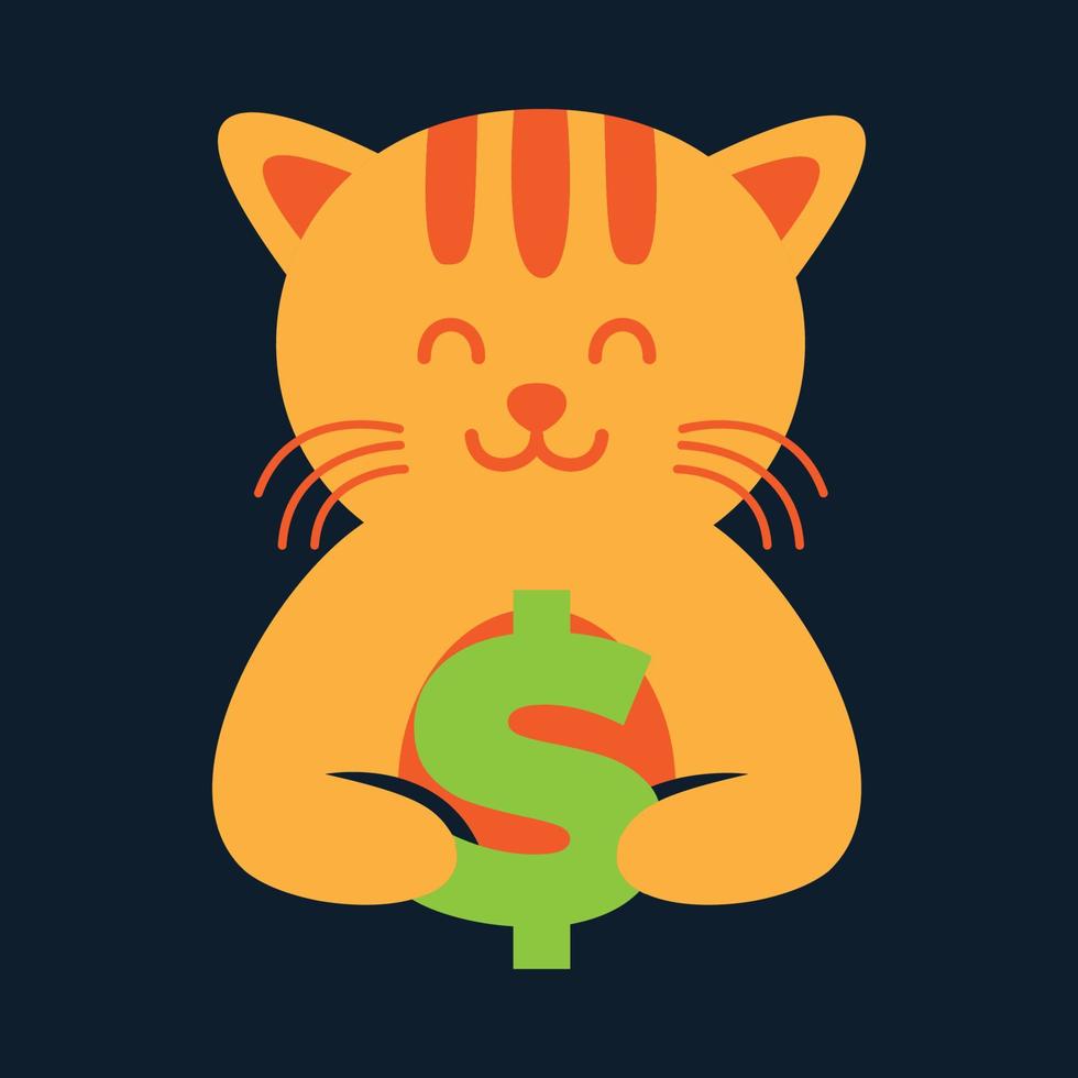 animales mascotas gato gatito gatito con dinero lindo logo vector icono diseño