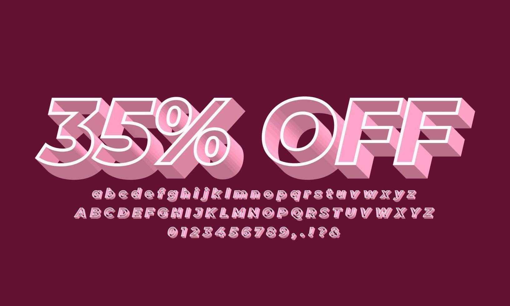 35 percent off sale text font modern 3d white vector