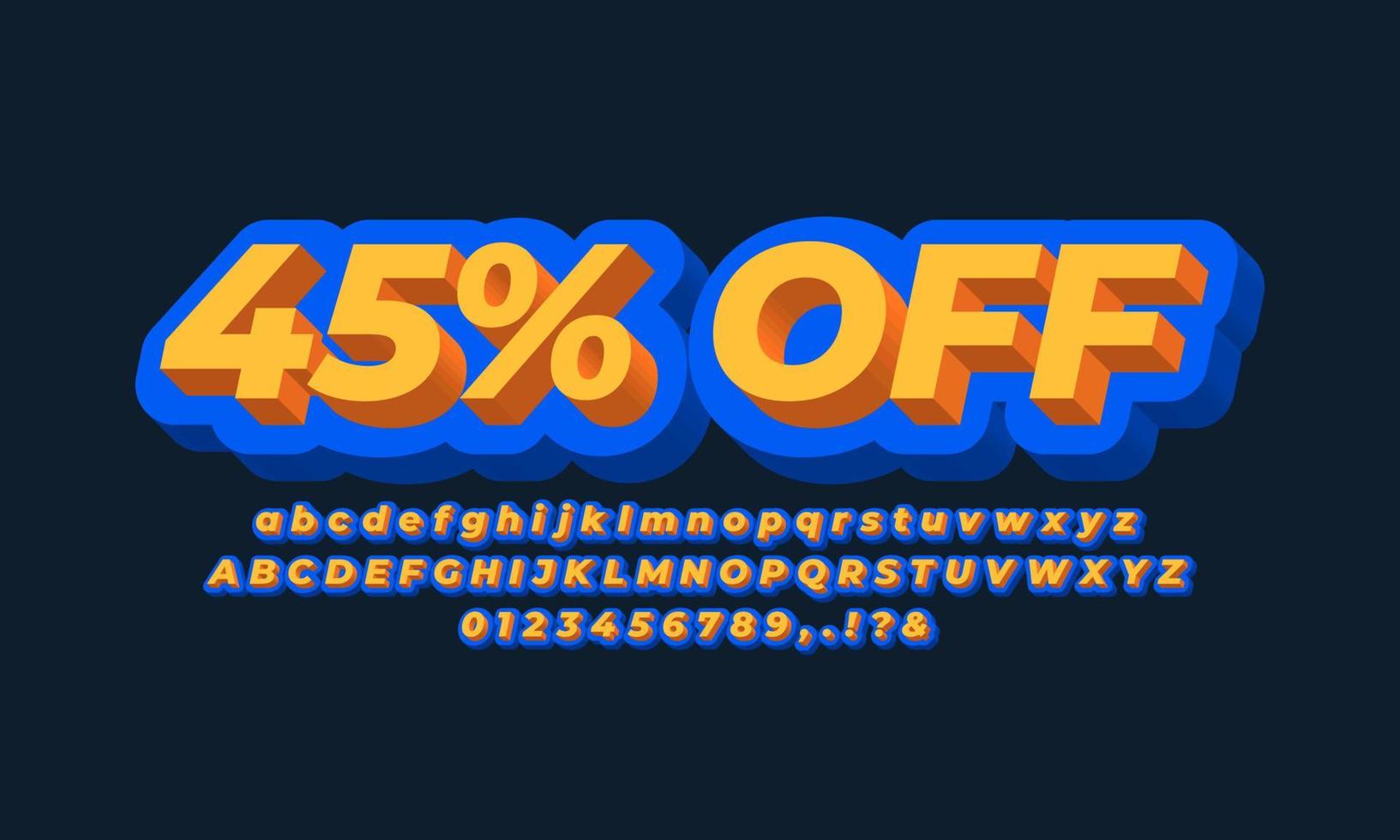 orange blue 3d text effect or font effect style number and alphabet vector