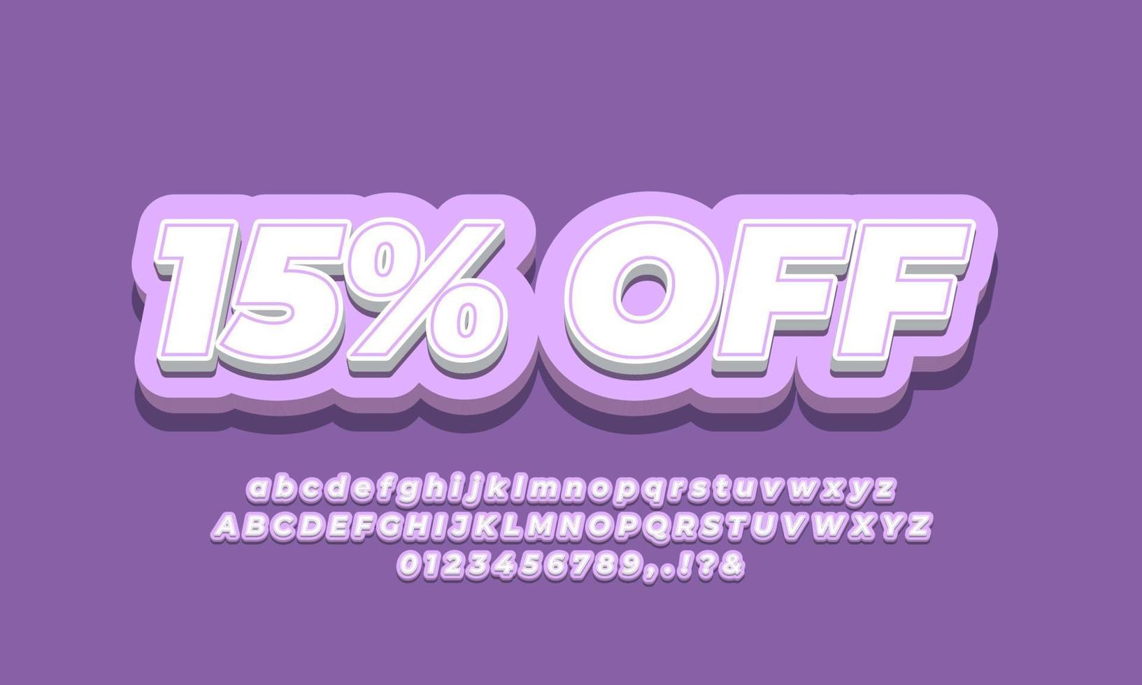 15 percent off sale discount promotion text 3d purple vector