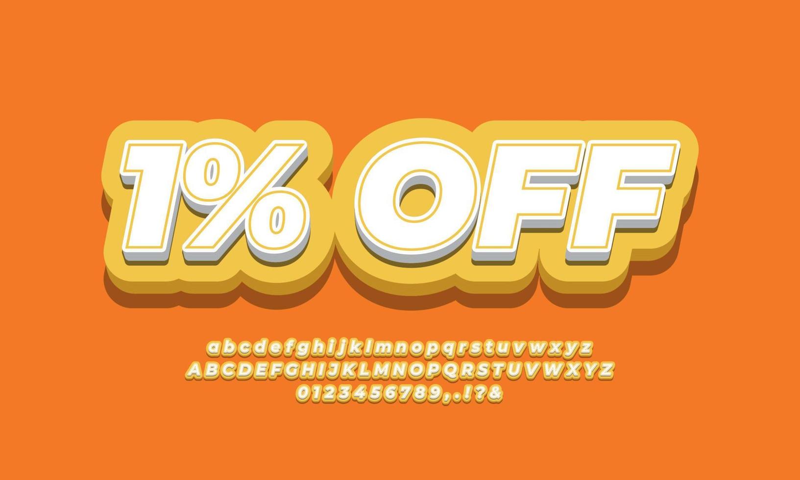 1 percent off sale discount promotion text 3d orange template vector