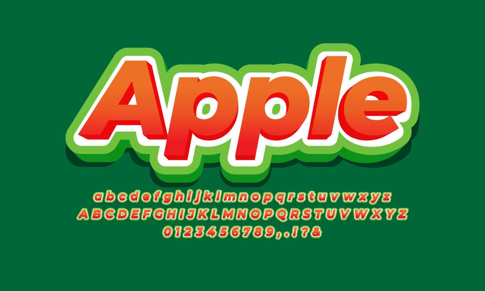 diseño colorido del efecto del texto de la fruta de la manzana roja vector