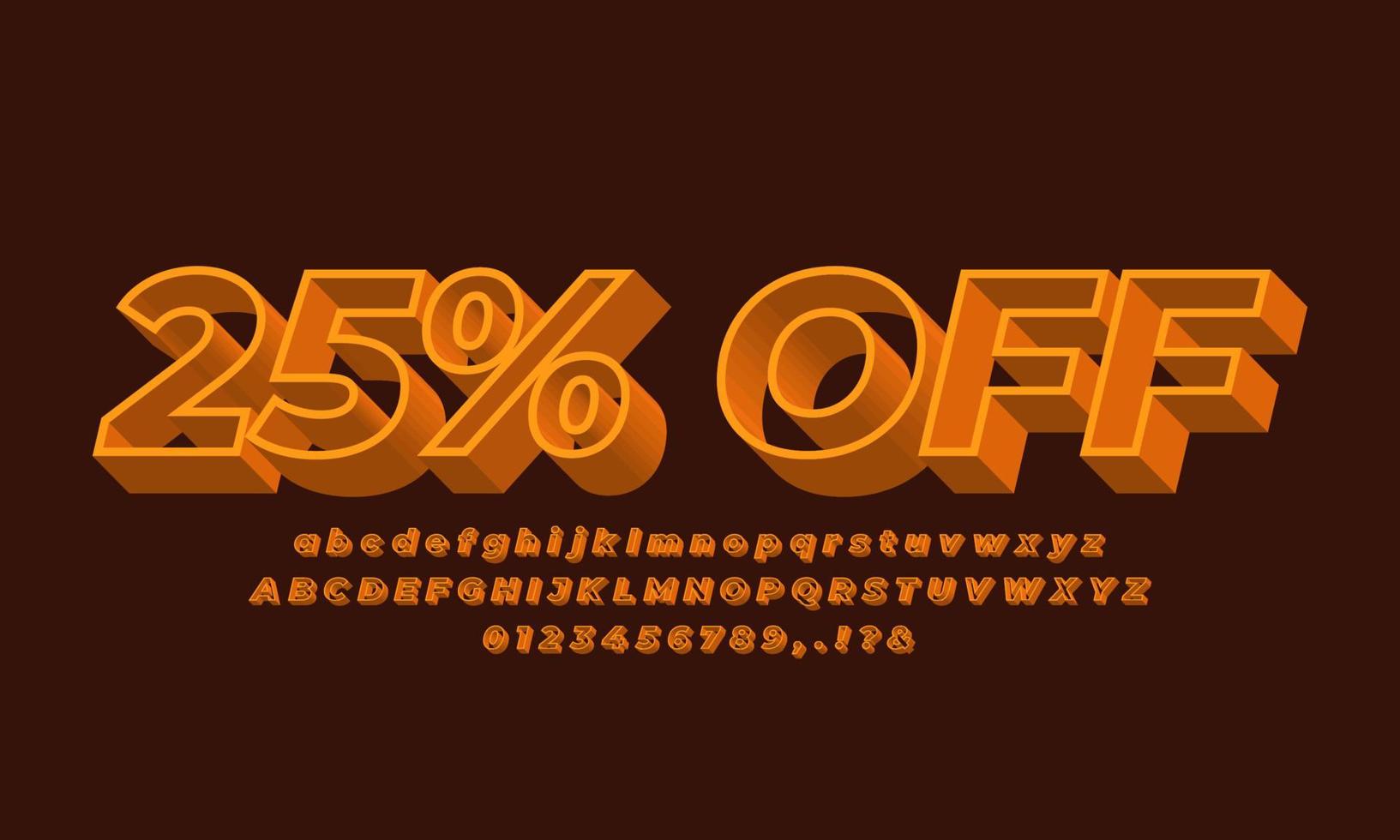 25 percent  off sale text font modern 3d orange vector