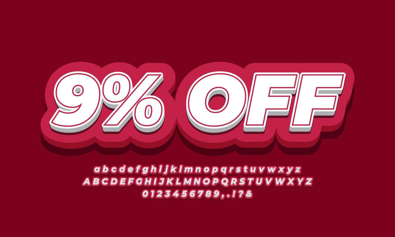 9 percent off sale discount promotion text 3d red vector