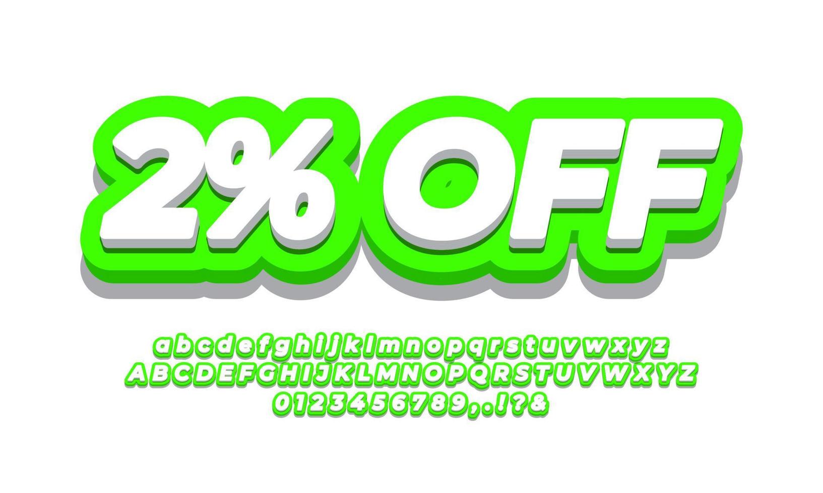 2 percent off sale discount promotion text 3d green light vector