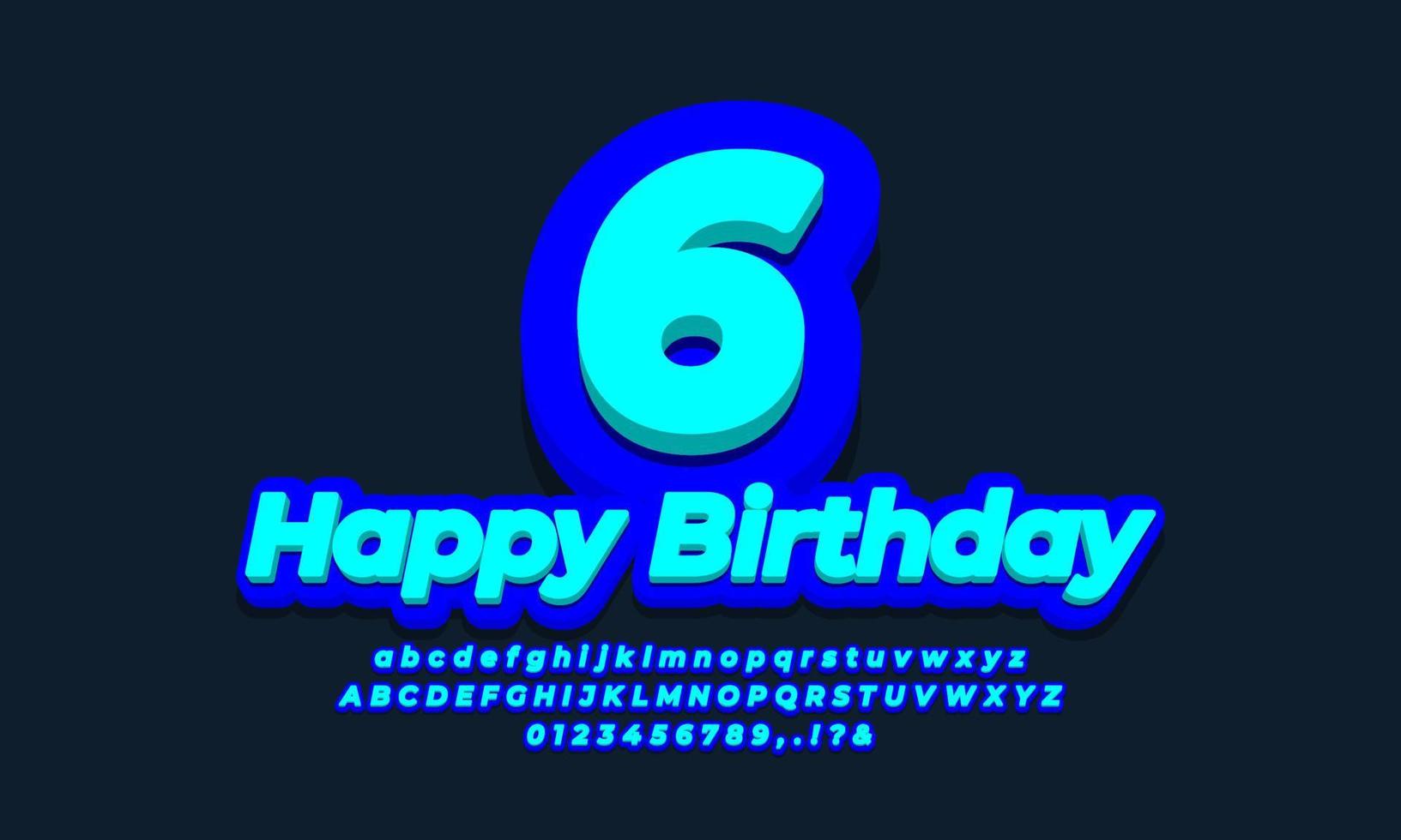number six year celebration birthday font 3d  cyan blue design vector
