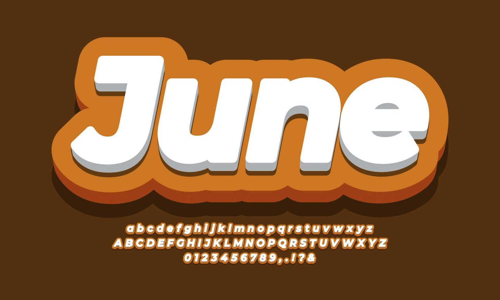 junio mes texto 3d naranja oro diseño vector