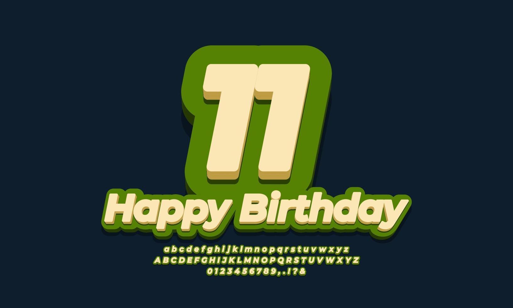 number eleven year celebration birthday font 3d green design vector