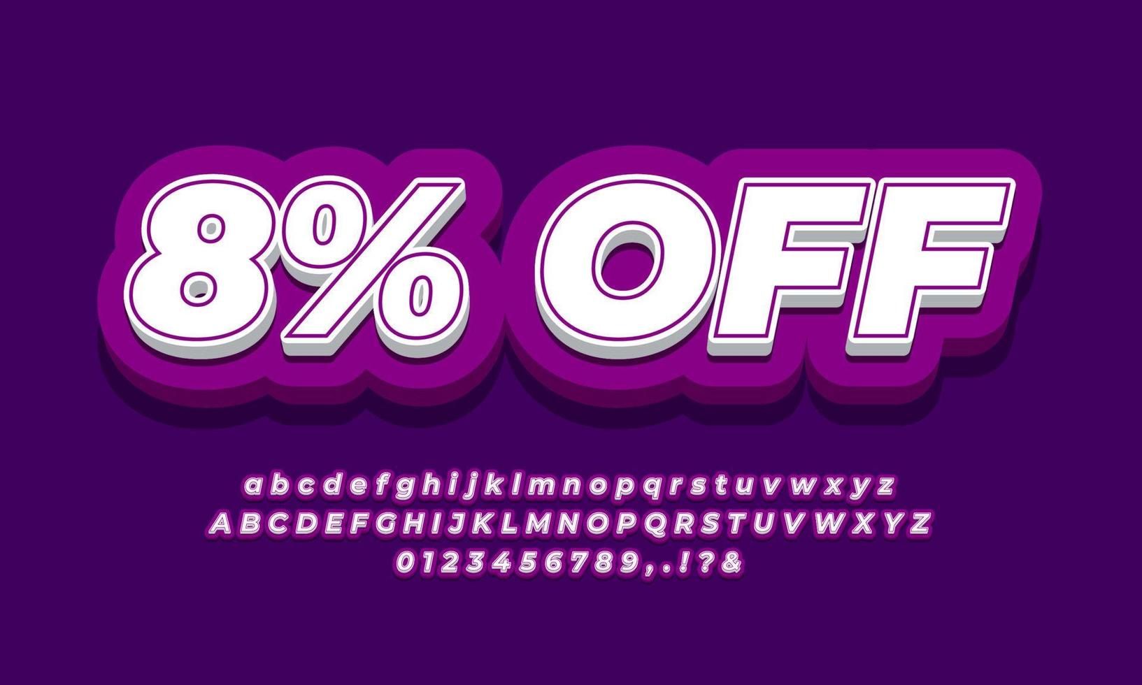 8 percent off sale discount promotion text 3d purple vector