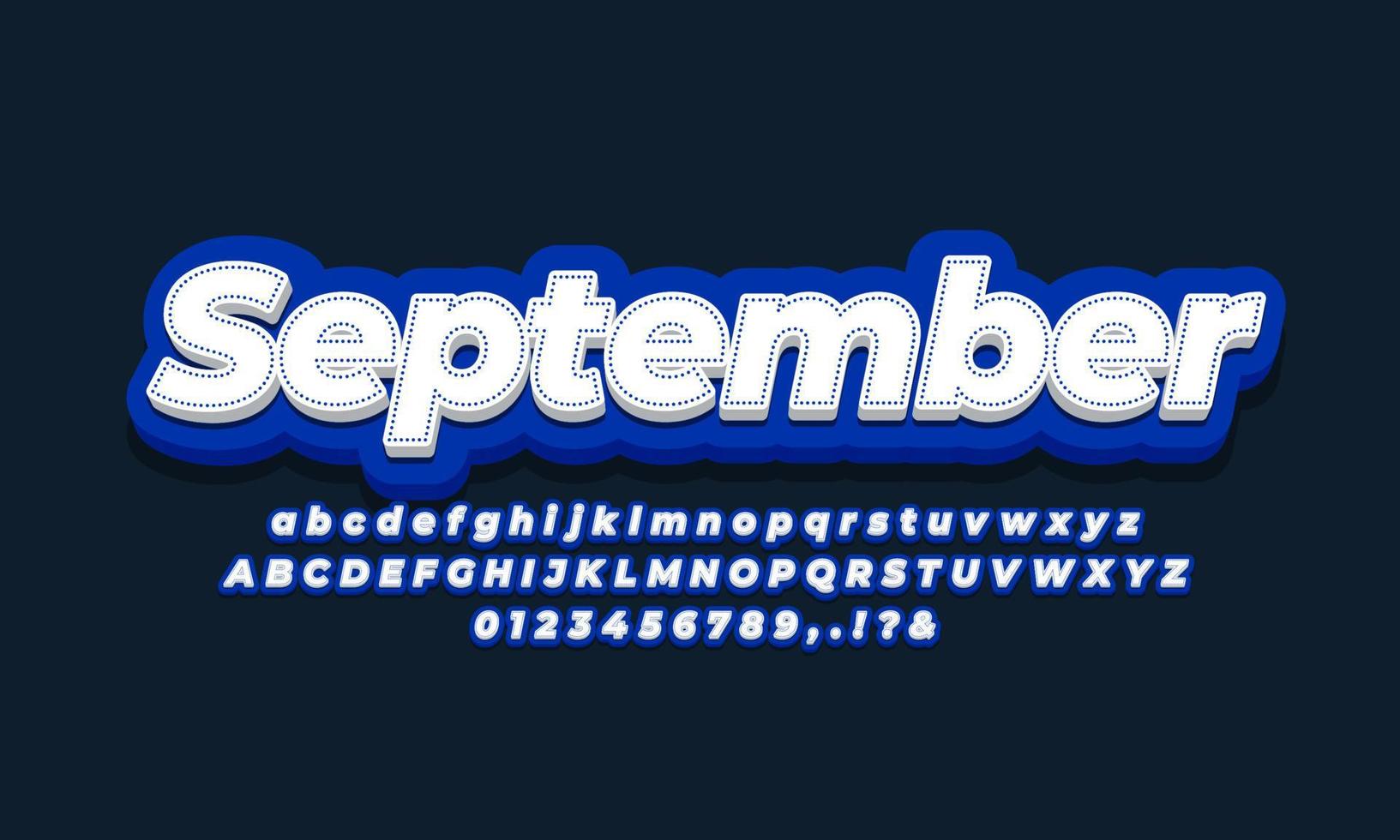 September month  font 3d blue design vector
