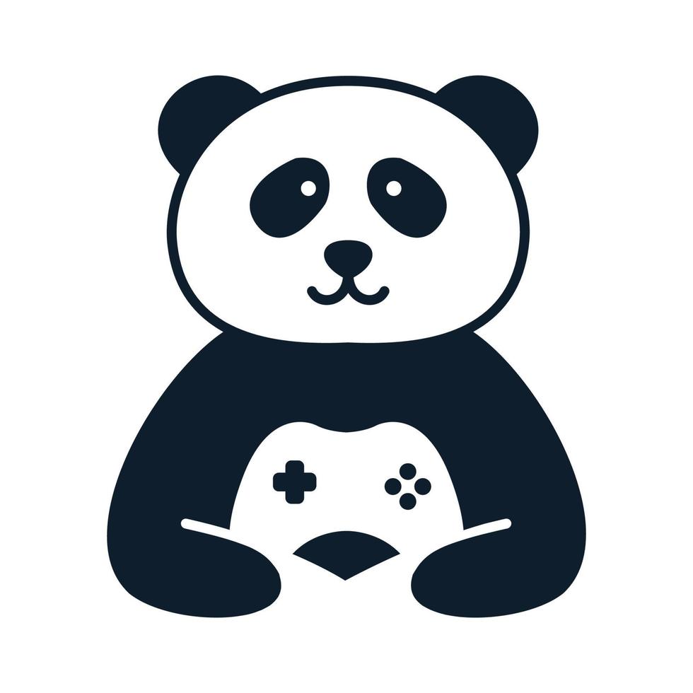 animal panda happy cute  with stick games logo vector icon design