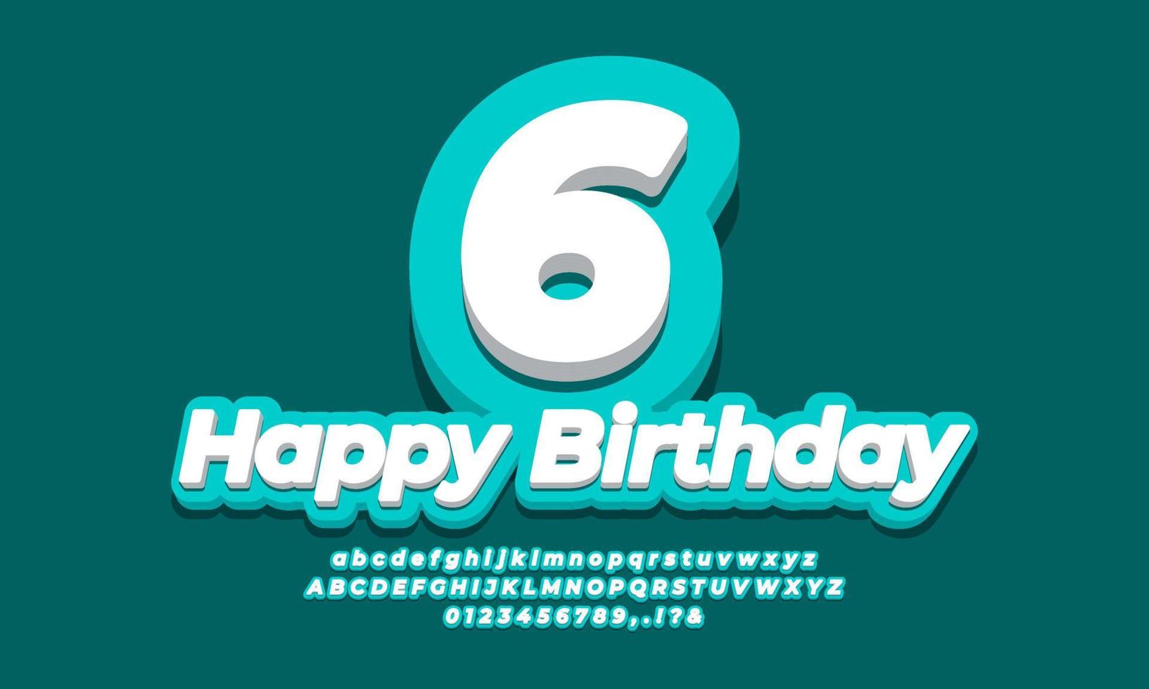 number 6 six year celebration birthday font 3d cyan design vector