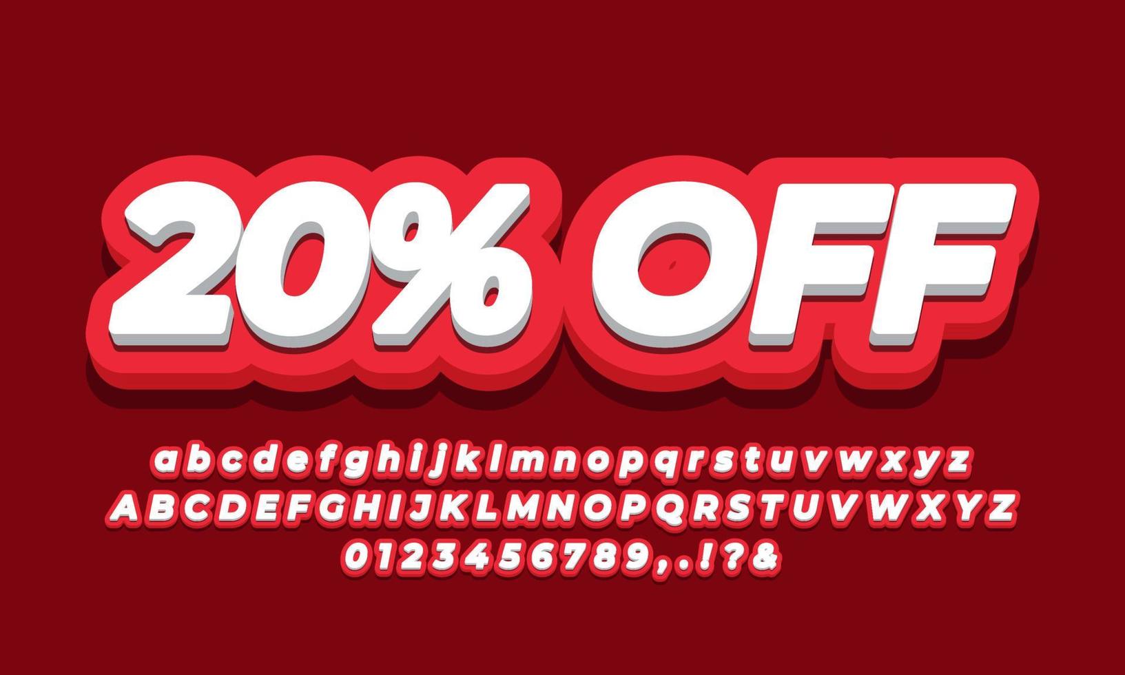 20 percent off sale discount promotion text 3d  red modern vector