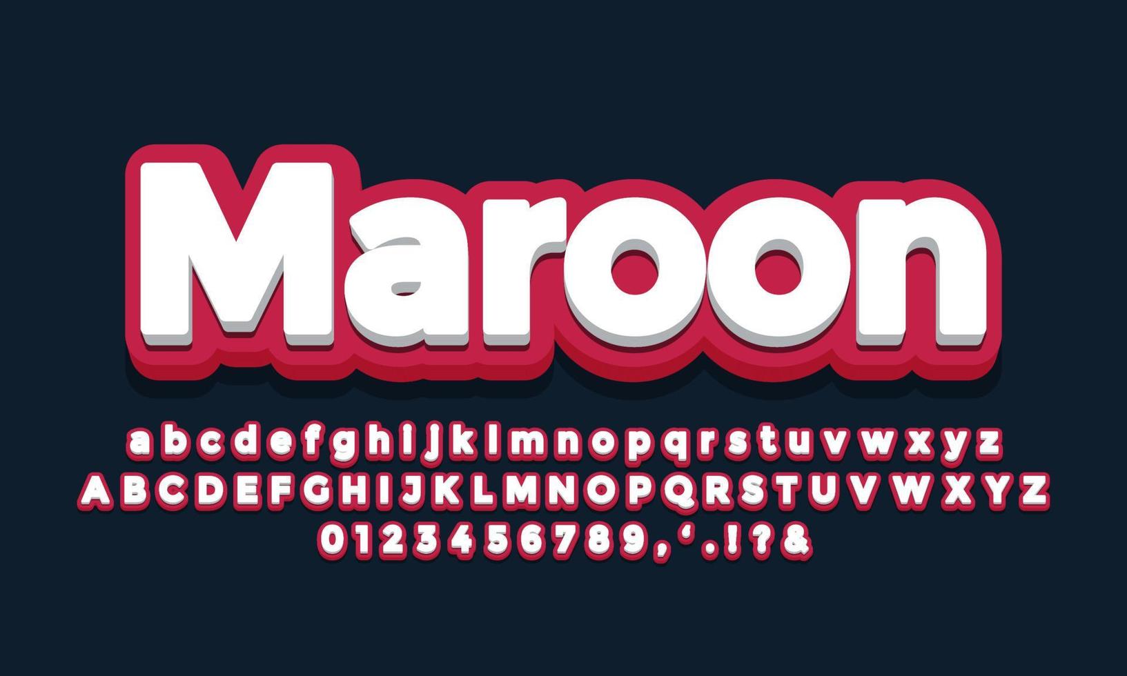 maroon with white 3d font effect or text effect design vector