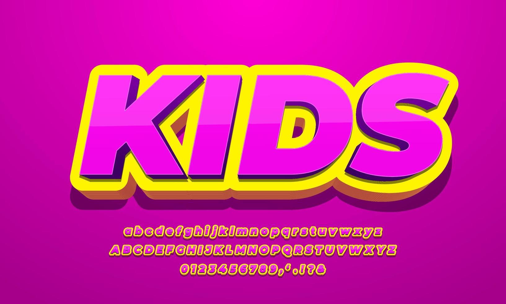 pink kids and yellow 3d text effect design illustrator vector